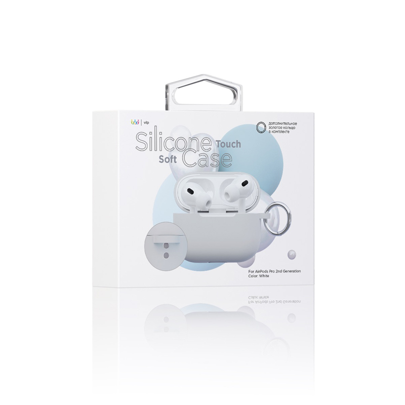 Чехол силиконовый VLP Soft Touch, с кольцом, для AirPods Pro 2, белый Чехол силиконовый VLP Soft Touch, с кольцом, для AirPods Pro 2, белый